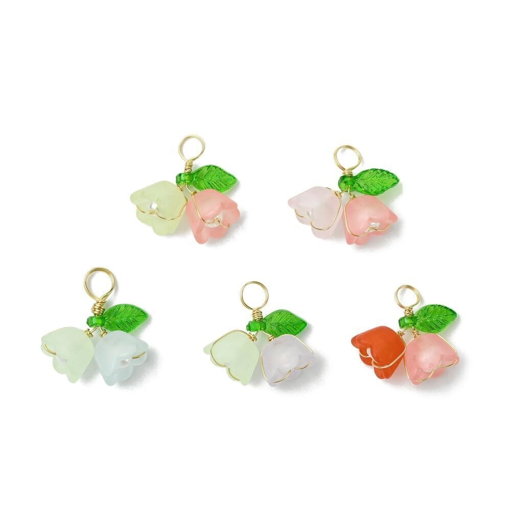 3935 100 pcs Random Acrylic Trumpet Flower Pendants Charms Frosted